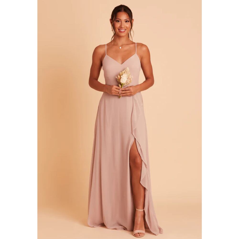 Birdy Grey Theresa Ruffle Trim Spagetti Strap Maxi Dress Size S Small Taupe